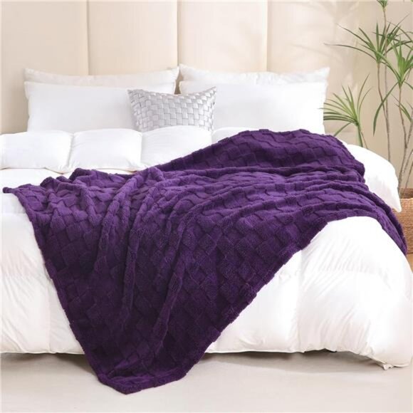 Deep Purple Fleece Throw Blanket 50”×60” for Couch Sofa Bed,Super Soft Cozy - Picture 4 of 7